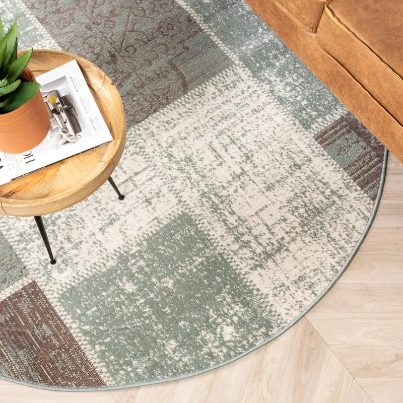 Teppich Vintage Rund - Spring Patchwork Grün Grau