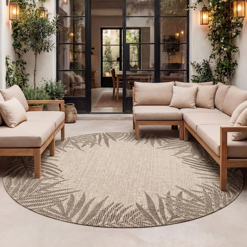 In- & Outdoor Teppich Rund - Tiga Edge Taupe