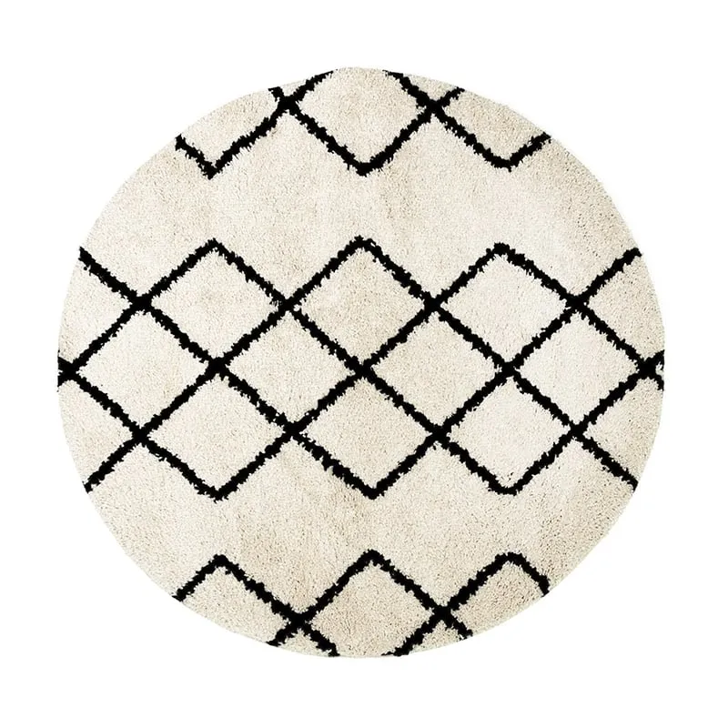 Teppich Hochflor Rund - Grand Diamond Creme Schwarz