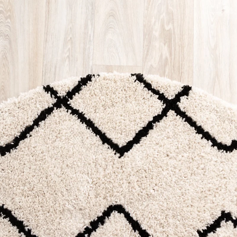Teppich Hochflor Rund - Grand Diamond Creme Schwarz