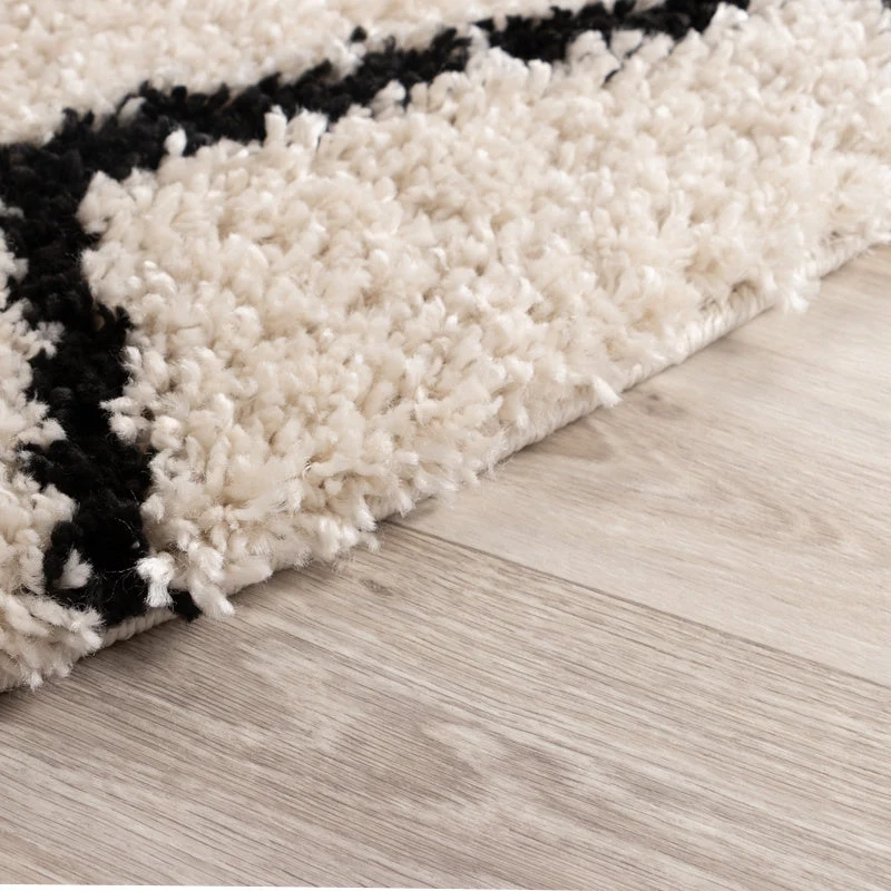 Teppich Hochflor Rund - Grand Diamond Creme Schwarz