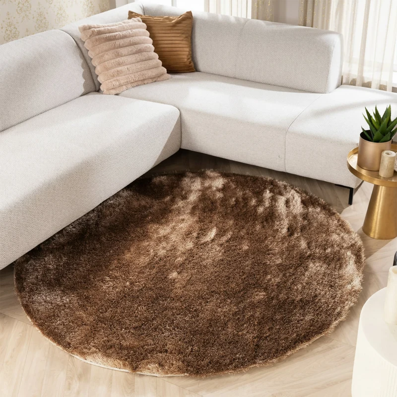 Hochflor Teppich Rund - Glorious Taupe