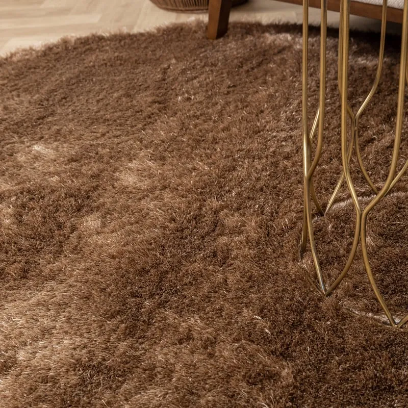 Hochflor Teppich Rund - Glorious Taupe