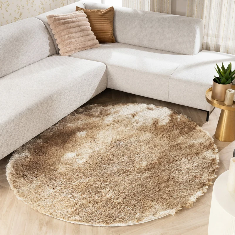 Hochflor Teppich Rund - Glorious Champagner Creme