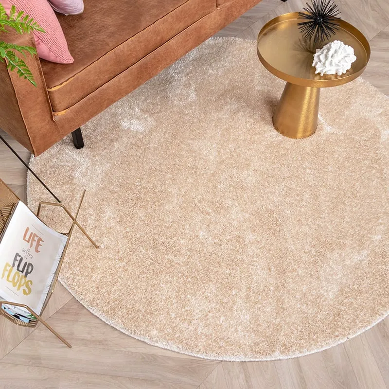 Hochflor Teppich Rund - Glazy Beige Creme