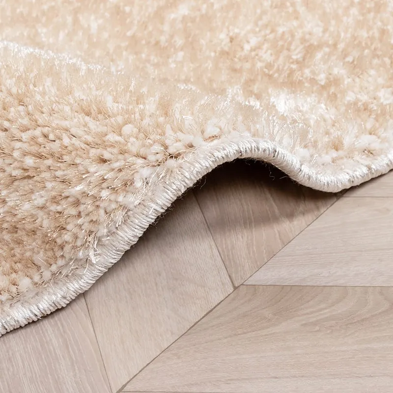 Hochflor Teppich Rund - Glazy Beige Creme