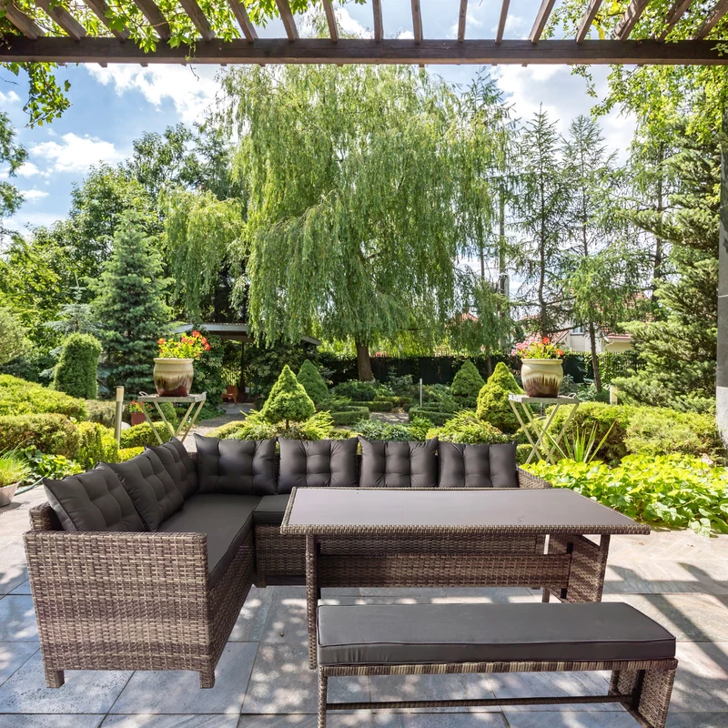 Gartenlounge Eckbank "Henry" mit grauen Sitzauflagen
