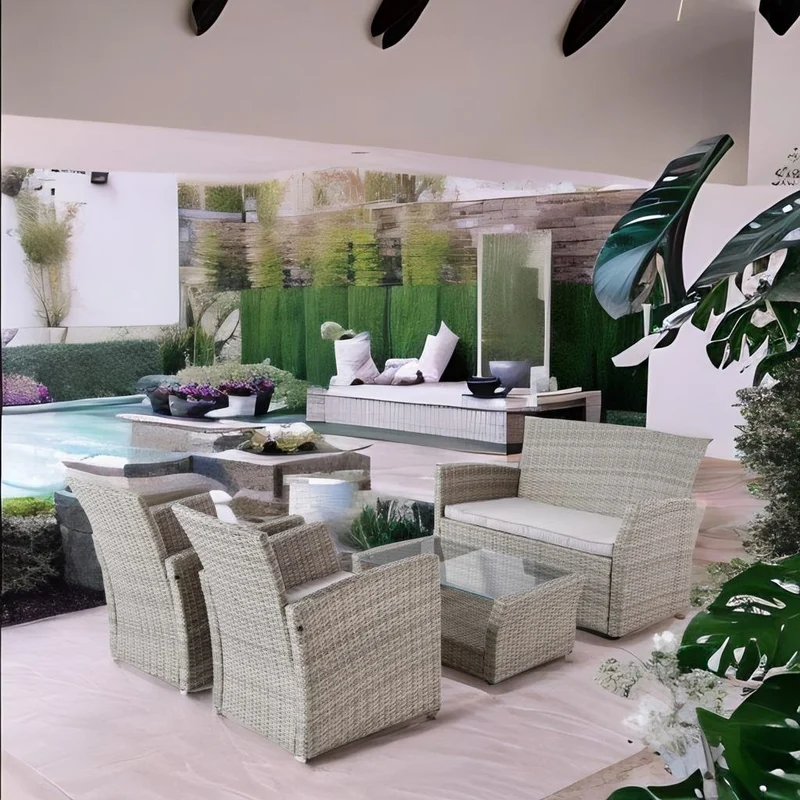 Gartenlounge "Anne" für 4 Personen aus Rattan mit Sitzauflagen