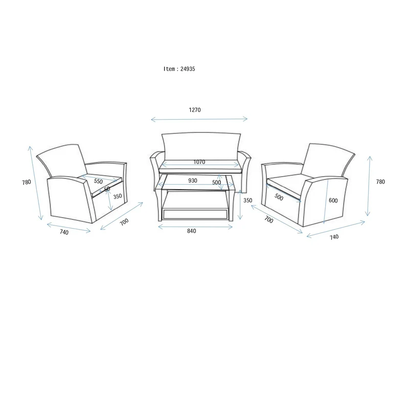 Gartenlounge "Anne" für 4 Personen aus Rattan mit Sitzauflagen