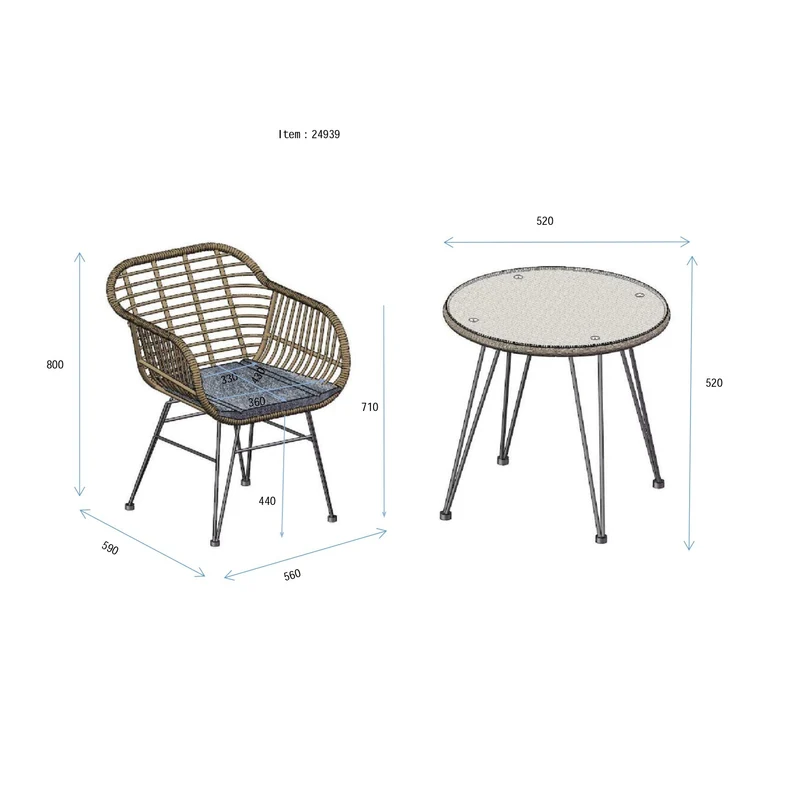 Garten-Sitzgruppe "Feyr" für Balkon oder Terrasse, 2 Stühle und 1 Tisch