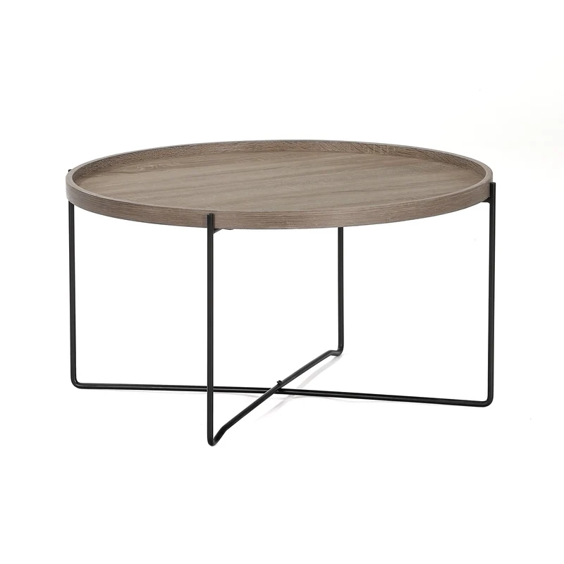 Couchtisch Alexandros 74x74x38, in moderner Eichenoptik mit Metallbeinen