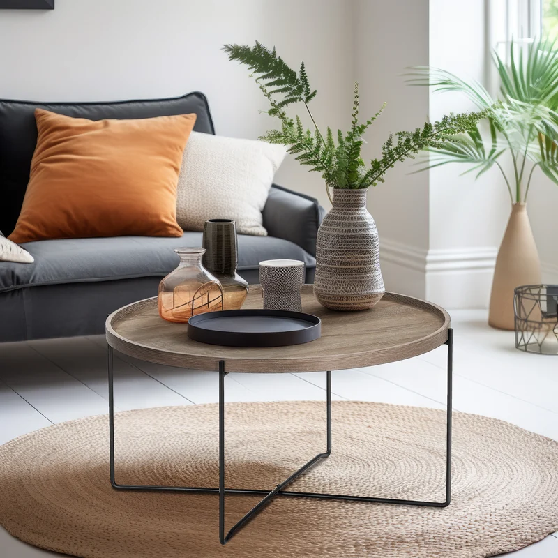 Couchtisch Alexandros 74x74x38, in moderner Eichenoptik mit Metallbeinen