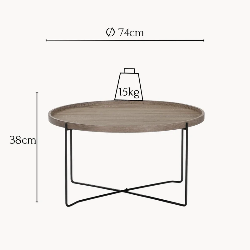 Couchtisch Alexandros 74x74x38, in moderner Eichenoptik mit Metallbeinen