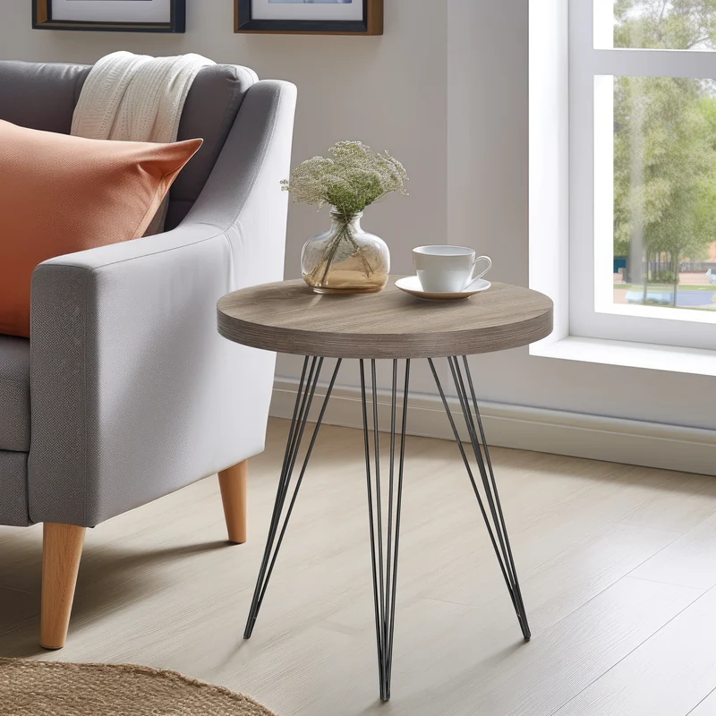 Beistelltisch Hestia, rund 55x55x60cm, in Eichenoptik mit Metallbeinen
