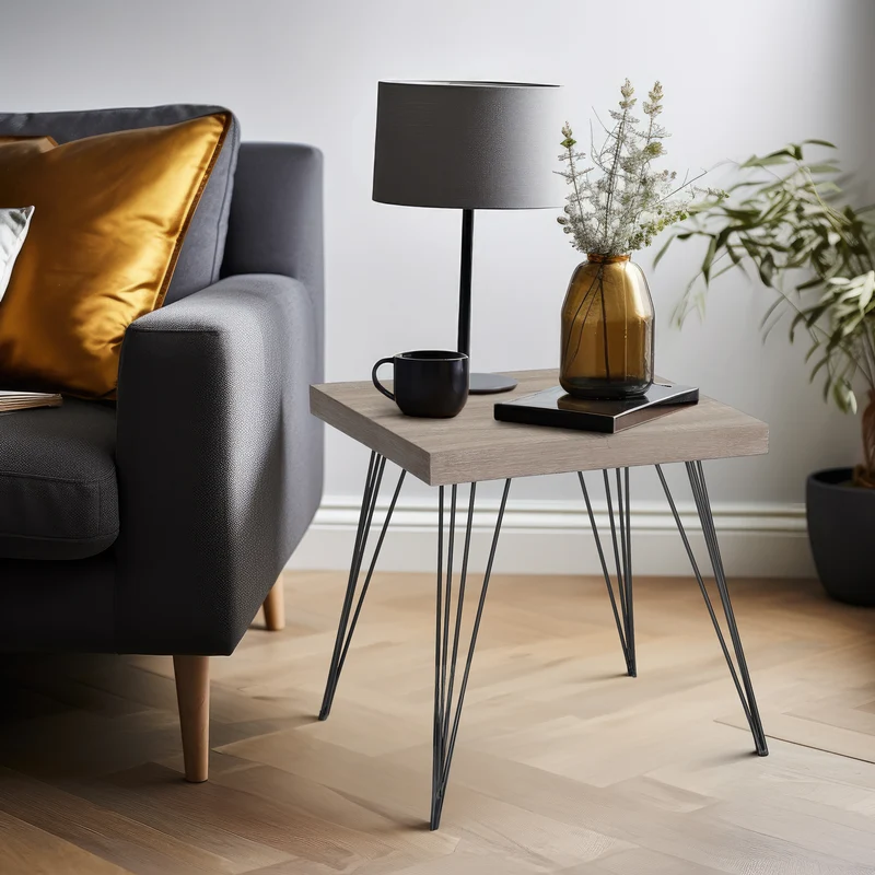 Beistelltisch Hestia, quadro 50x50x43cm in Eichenoptik mit Metallbeinen