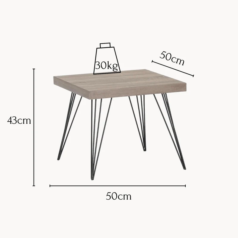 Beistelltisch Hestia, quadro 50x50x43cm in Eichenoptik mit Metallbeinen