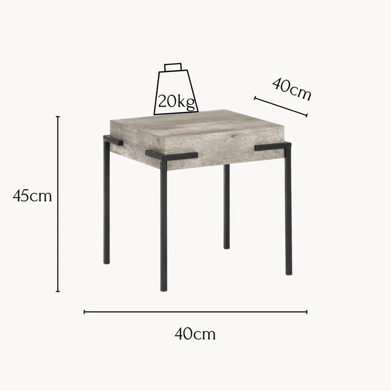 Beistelltisch Herres 40x40x45cm, in industrieller Betonoptik mit Metallbeinen