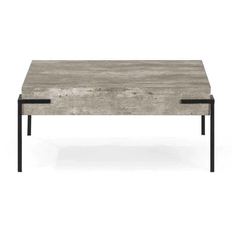 Couchtisch Herres 80x80x36cm, Betonoptik mit Metallbeinen