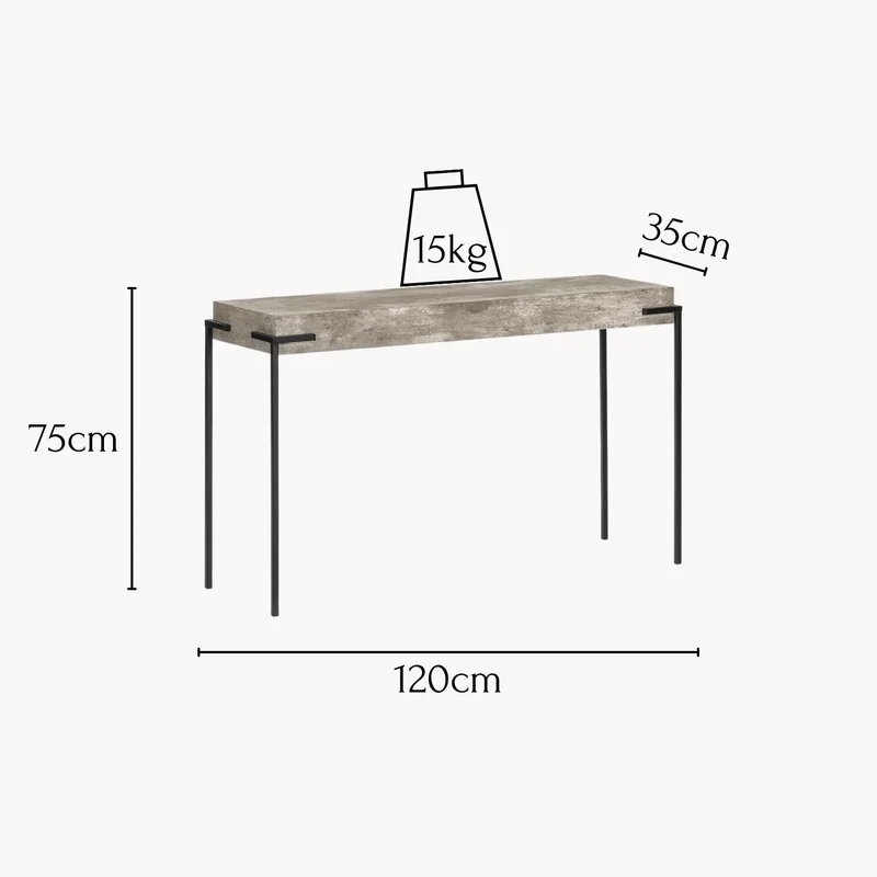 Konsolentisch Herres, 120x35x75cm in industrieller Betonoptik