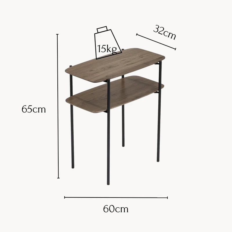 Beistelltisch Alexandros 60x32x65cm, in moderner Pinienoptik mit Metallgestell