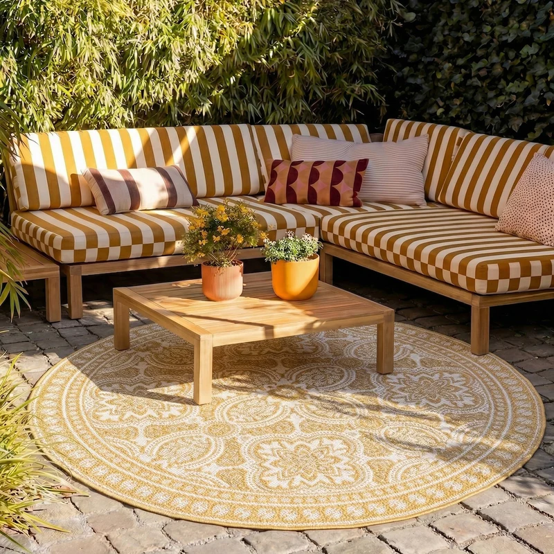 In- & Outdoor Teppich Rund - Summer Oriental Gelb