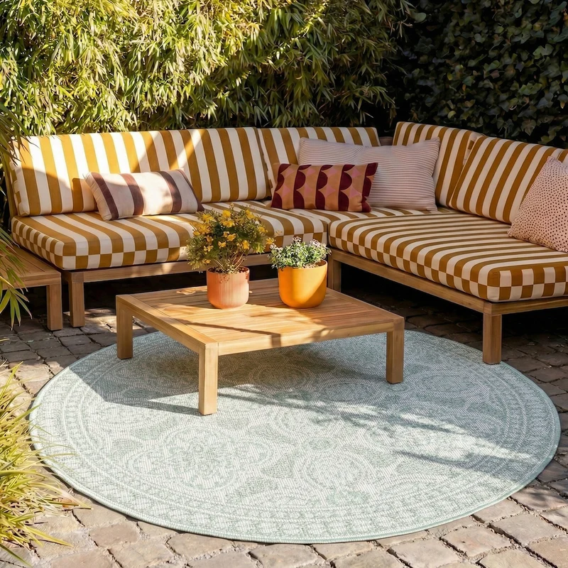 In- & Outdoor Teppich Rund - Summer Oriental Mint