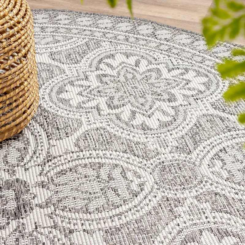 In- & Outdoor Teppich Rund - Summer Oriental Hellgrau