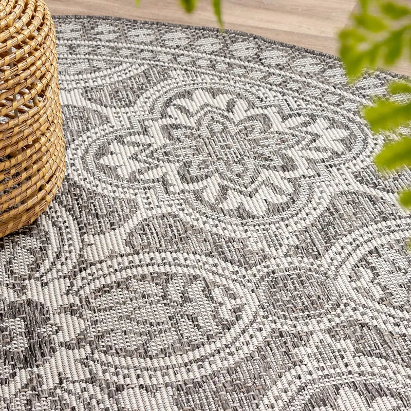 In- & Outdoor Teppich Rund - Summer Oriental Grau