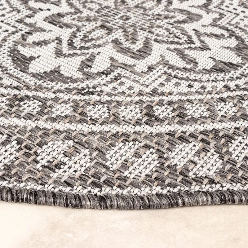 In- & Outdoor Teppich Rund - Summer Oriental Grau