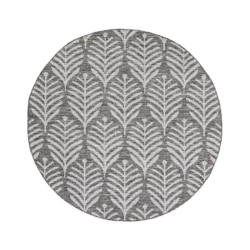 In- & Outdoor Teppich Rund - Summer Leaves Grau