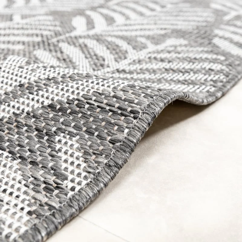 In- & Outdoor Teppich Rund - Summer Leaves Grau
