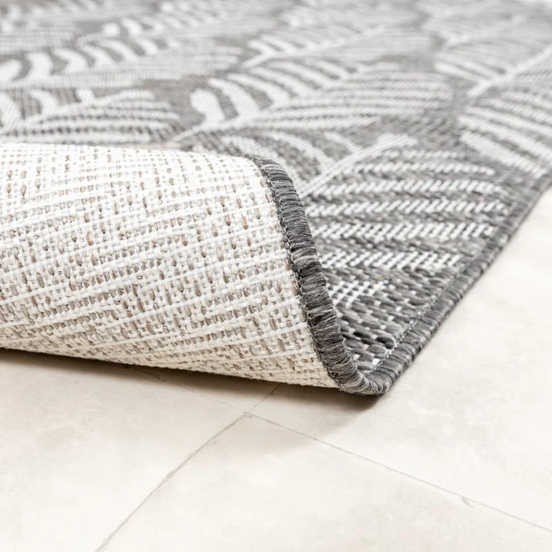 In- & Outdoor Teppich Rund - Summer Leaves Grau