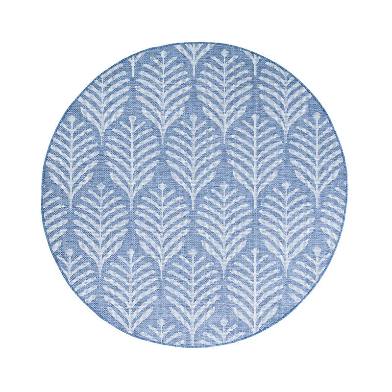 In- & Outdoor Teppich Rund - Summer Leaves Blau
