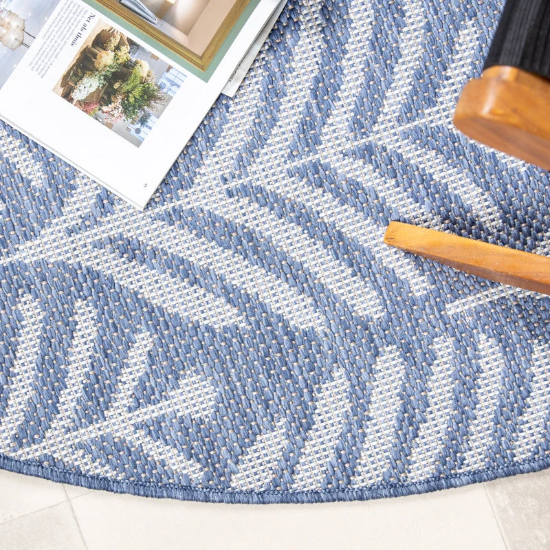 In- & Outdoor Teppich Rund - Summer Leaves Blau