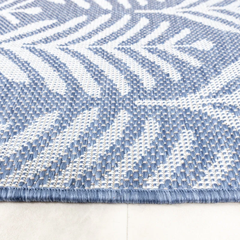 In- & Outdoor Teppich Rund - Summer Leaves Blau