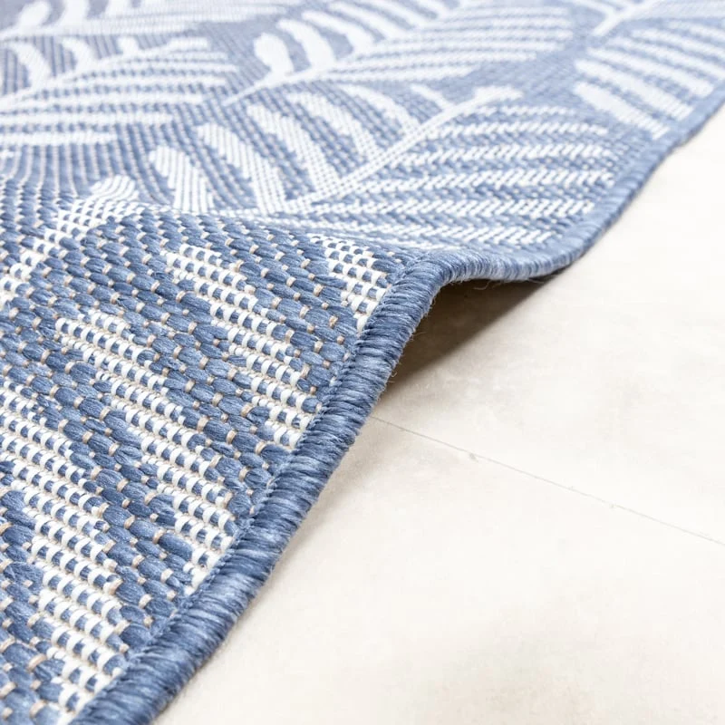 In- & Outdoor Teppich Rund - Summer Leaves Blau