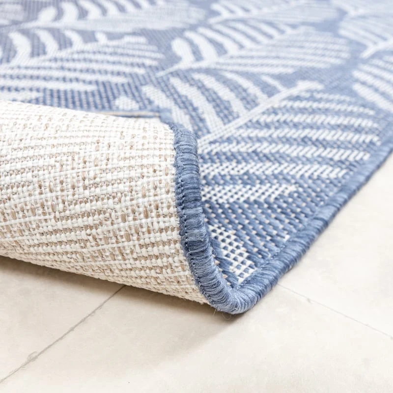 In- & Outdoor Teppich Rund - Summer Leaves Blau