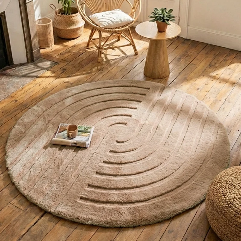 Hochflor Teppich Rund - Carvy Curves Taupe