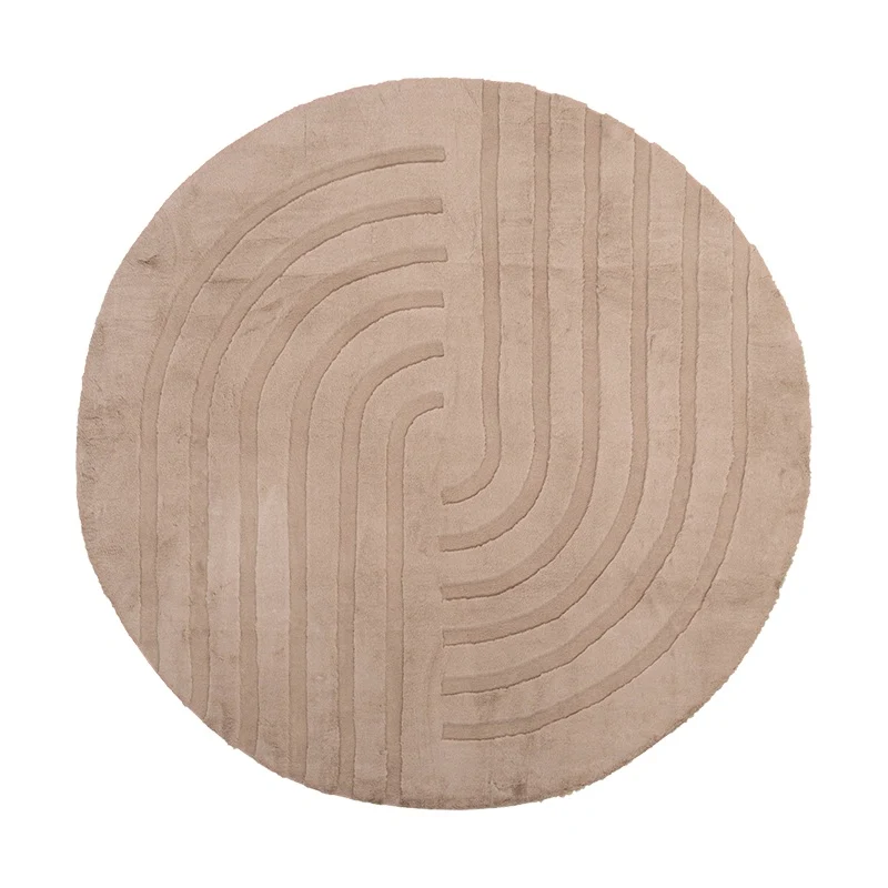 Hochflor Teppich Rund - Carvy Curves Taupe