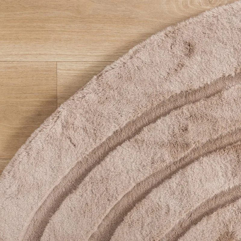 Hochflor Teppich Rund - Carvy Curves Taupe