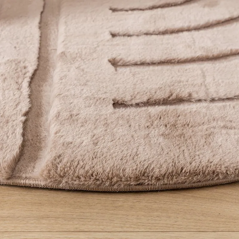Hochflor Teppich Rund - Carvy Curves Taupe