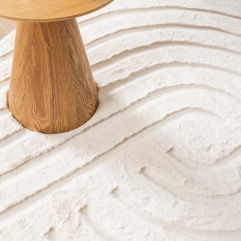 Hochflor Teppich Rund - Carvy Curves Creme