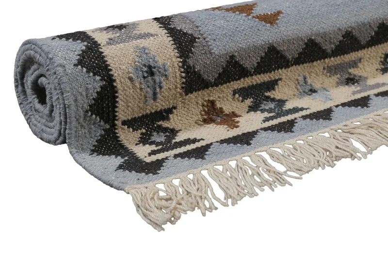 Kelim Teppich Hellblau aus Wolle "Blancard" Green Looop