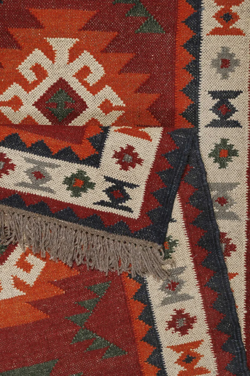 Kelim Teppich Rot aus Wolle "Blancard" Green Looop