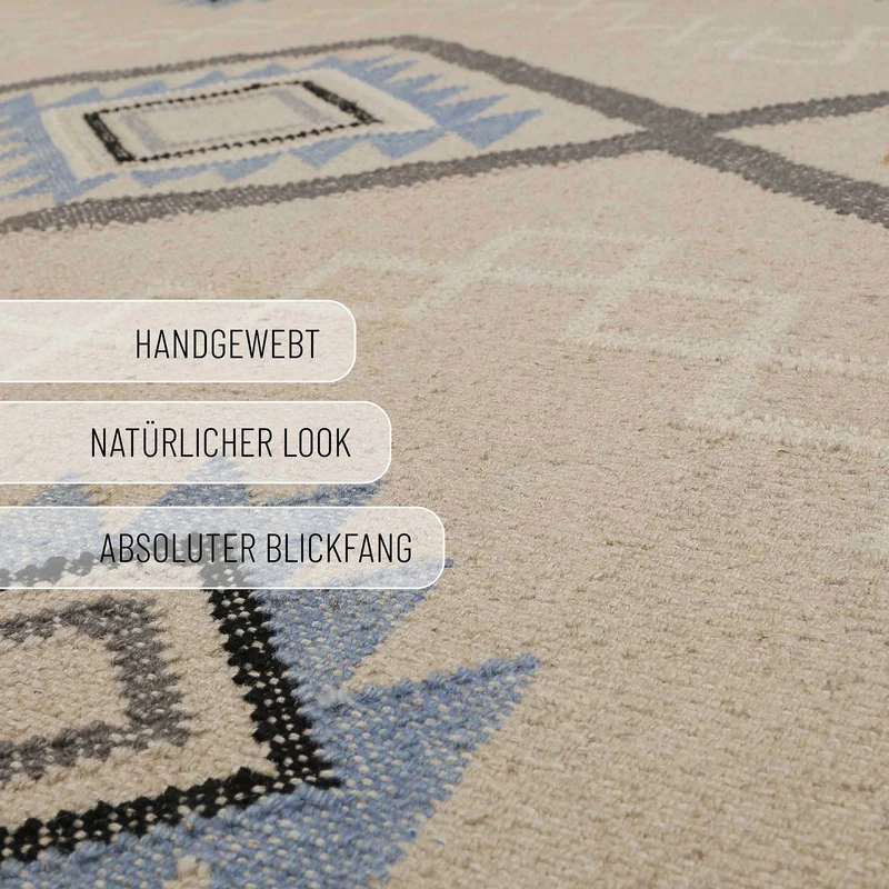 Kelim Teppich Creme Beige aus Wolle "Jong" Green Looop