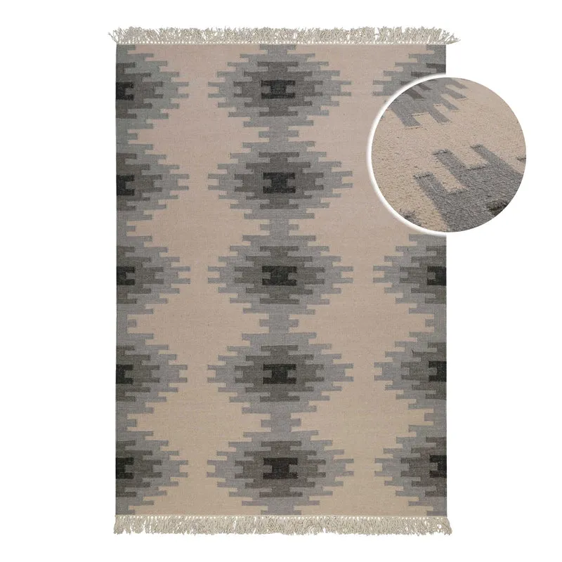 Kelim Teppich Beige Grau aus Wolle "Belle" Green Looop