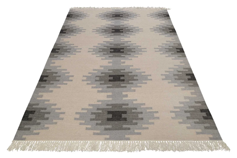 Kelim Teppich Beige Grau aus Wolle "Belle" Green Looop