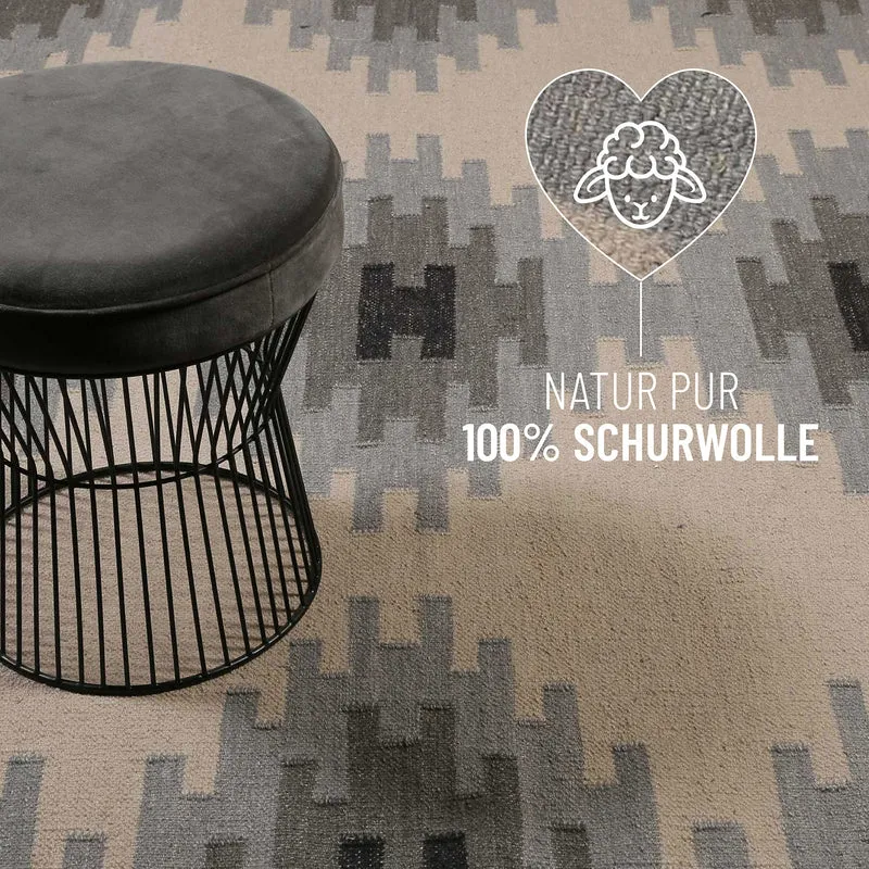 Kelim Teppich Beige Grau aus Wolle "Belle" Green Looop