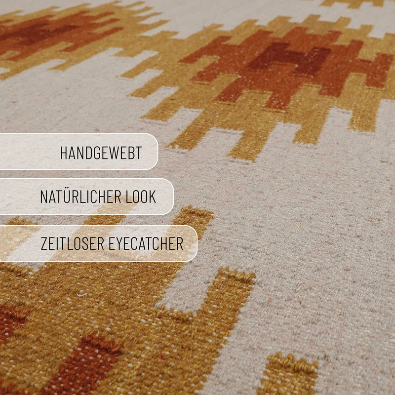 Kelim Teppich Beige Ocker aus Wolle "Belle" Green Looop