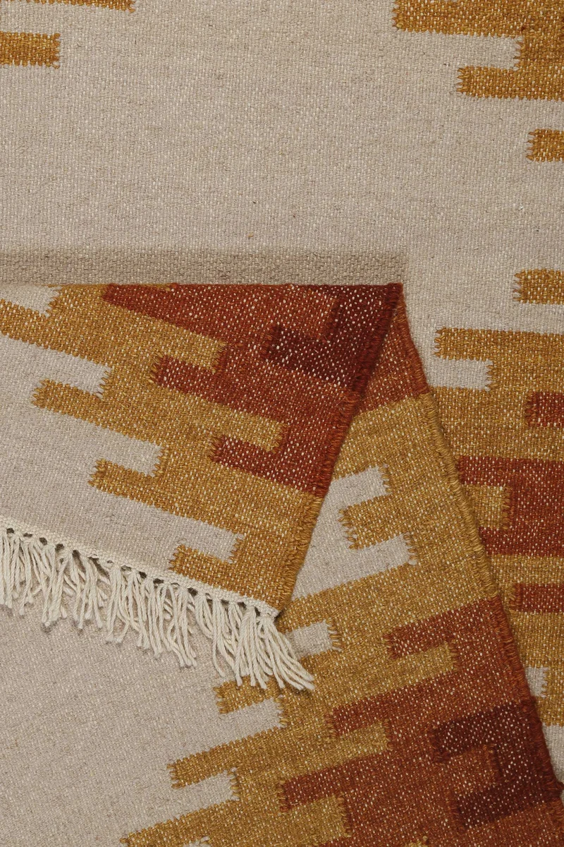 Kelim Teppich Beige Ocker aus Wolle "Belle" Green Looop
